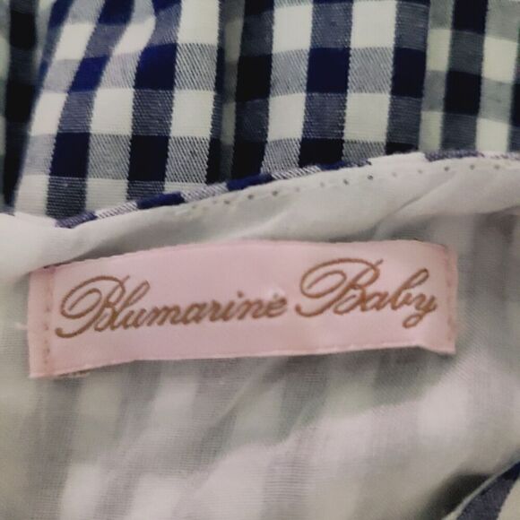 Blumarine Baby Dress Italy 4 Blue White Gingham Check Tiered Sleeveless A-Line - Picture 4 of 7